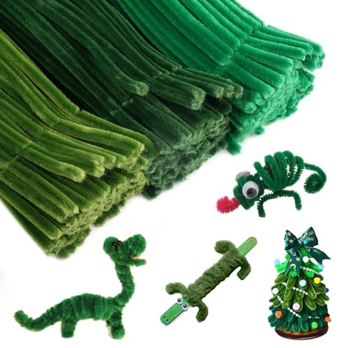 300 Pieces 30 cm x 6 mm Green Crafting Pipe Cleaners for Craft