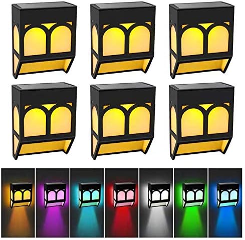 EAUOH Solar Lights Outdoor LED Solar Deck Lights Solar Powered Fence Lights Waterproof Decorative for Front Door,Back Yard,Railing,Warm/Color Changing 6 Pack