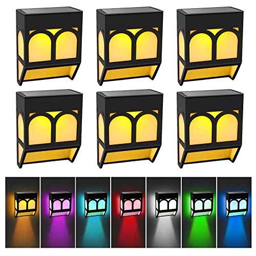 Solar Lights Outdoor LED Solar Deck Lights Solar Powered Fence Lights Waterproof Decorative for Front Door ,Back Yard,Railing,Warm/Color Changing 6 Pack