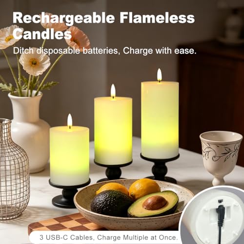 Image of LEDHOLYT Rechargeable Flameless Candles, RGB Color Changing Realistic Flickering Flameless Candles with Remote & Timer, Set of 3