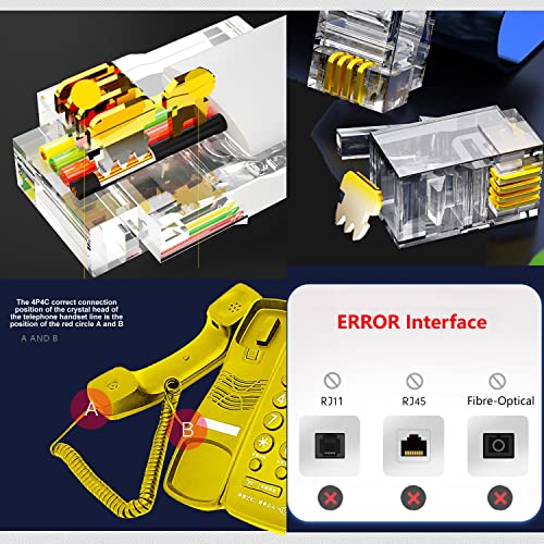Image of 100 Pcs RJ9 4P4C Telephone Connectors, RJ9 4P4C Telephone Modular Plugs