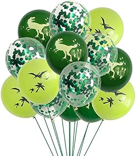 Leikedun 15 PCS Dinosaur Balloons Decorations, 12 Inch Green Latex Balloons Kit with Green Ribbon, Animal Balloons Dinosaur Birthday Party Balloon for Kids Birthday Party Decorations (Green Dinosaur)