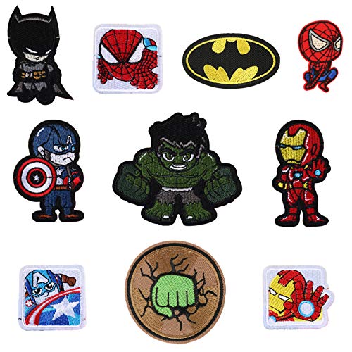 Marvel lron on Patches 10 Pieces, Morale Patches for Clothing Jeans Jackets Backpack Repair, Aesthetic Super Hero Iron on Decals Embroidery Cloth (1SET)