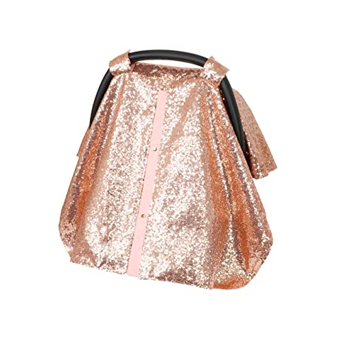 Image of Baby Car Seat Cover Canopy - Rose Gold Sparkle Sequin - Multi-use Breastfeeding Cover, Infant Stroller Canopy, Baby Girl Shower Gift, Universally Fits All Carseats