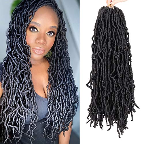 Faux Locs Crochet Hair 22 Inch New Soft Locs Crochet Braids Pre-looped Handmade Dreadlocks Extensions Synthetic Distressed Curly Wavy Goddess Locs Croche Braiding Hair for Women (7 Packs，#1B)