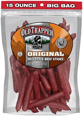 Old Trapper Original Deli-Style Beef Sticks,15-Ounce Package, Perfect for On-the-Go Snacking, Six Grams of Protein and Zero Grams of Sugar per Serving (Pack of One)