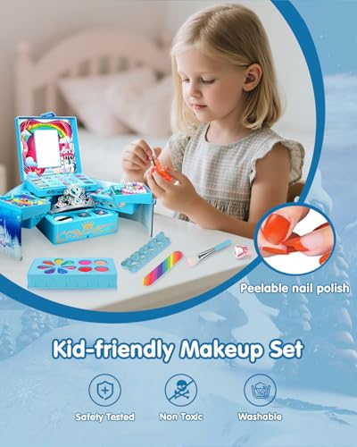 Kids Makeup Kit for Girl, Frozen Toys for Makeup Sets, Princess Toys Real Washable Cosmetic Set with Mirror, Play Make Up Birthday Gifts for 5 6 7 8 9 10 11 12 Years Old Kid - image 5