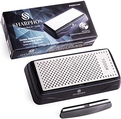 Premium Diamond Sharpening Stone Plate Knife Sharpener Honing Polishing 6 Inch x 2.5 Inch Double Sided Coarse 400 Grit Extra Fine 1000 Grit with Non Slip Base and Angle Guide by SHARPHOS