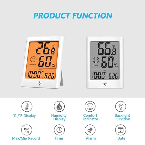 Miniatura 2 de Termómetro digital interior para habitación, monitor inteligente de temperatura y humedad con luz de fondo, indicador de comodidad, registro