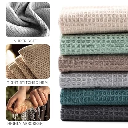 Jogoico Geschirrtücher 100% Baumwolle 6 Stück Geschirrhandtücher 35 x 35 cm Küchenhandtücher Weiche Küchentücher Saugfähig Waffeltücher Dicke Premium Geschirrtuch Putzlappen Trockentücher - 6 Farben – Bild 5