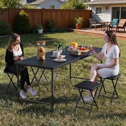 YITAHOME Folding Table, 6FT Outdoor Folding Table w/Heavy Duty HDPP Tabletop, Rectangle Table w/Portable Carrying Handle for Picnic, Parties, Camping & Indoor Activitives, Black by YITAHOME - Image 4