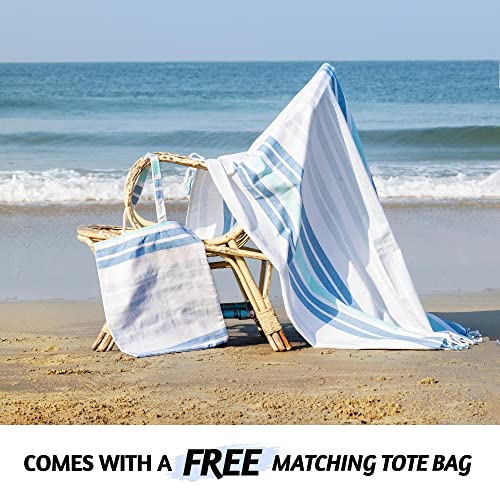 Folkulture Turkish Beach Towel For Adults With Travel Bag 40" X 72" Bath Towels, Beach Blanket Or Oversized Sandproof Beach Towels, 100% Cotton Quick Dry, Lightweight And Large, (Ocean Blue) #TOP2
