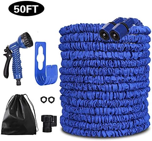 Garden Hose 50ft , Expandable Garden Hose, Pmty No-Kink Flexible Water Hose with 9 Function Spray Nozzle Double Latex Core, 3/4 Solid Brass Fittings, Extra Strength Fabric for Garden&Outdoor Cleaning