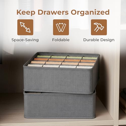 Image of HomeEssentials 20-Compartment Foldable Closet Organizer, Grey - Drawer Storage Box for Socks, Ties & Scarves, Space-Saving Wardrobe Divider for Neat and Organized Clothing Storage