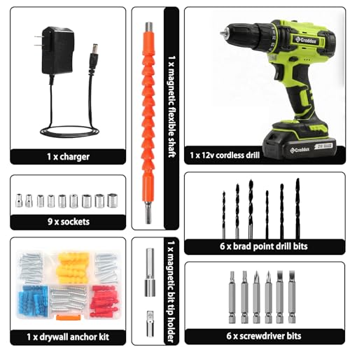 Image of Cordless Drill Set 21v Power Drill Cordless With Battery & Charger, 84pcs Accessories Electric Drills Variable Speed, 3 /8 inch Keyless Chuck (Green)