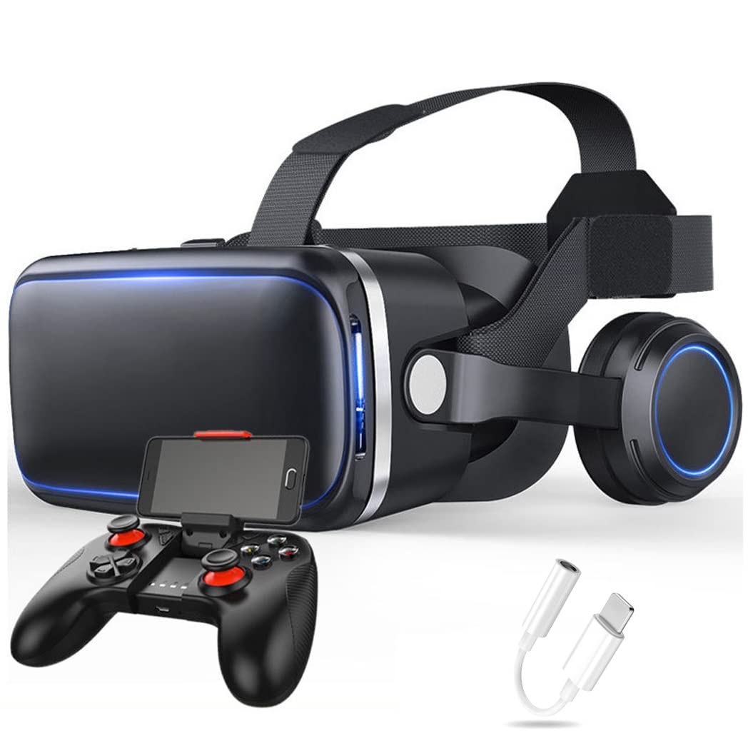 Okulary VR, Virtual Reality VR, Słuchawki 3D VR Kompatybilny ze wszystkimi Gli, Regulowany obiektyw do filmów i gier 3D, dla iPhone 13 Pro Max/13 Pro/13/12/11, dla Samsung Galaxy S21, Huawei, Xiaomi