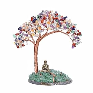 17cm Chakra Bonsai Bäumchen mit Buddha auf grünem Achat, Reiki Glücksbaum | Edelstein-Baum