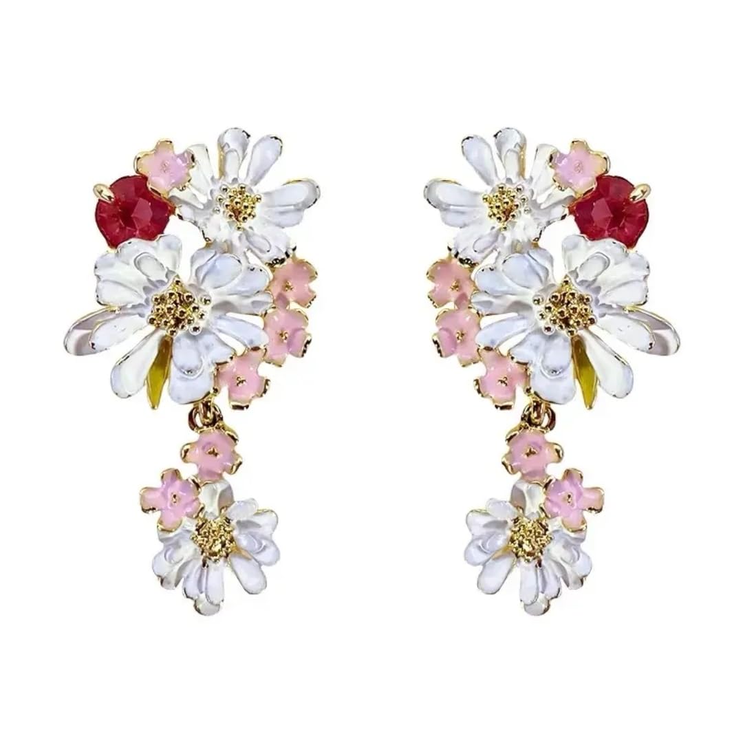 Fashion Off white Womens Porcelain Bloom Studs Earrings-image-0