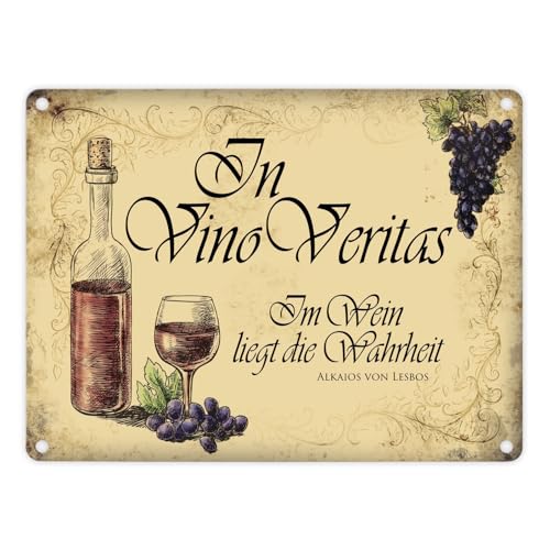 trendaffe - Metallschild mit Wein Motiv und Spruch: In Vino Vertias Aluminiumschild