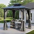 Endark Grill Outdoor BBQ Gazebo Canopy with Two Metal Shelves,Outdoor Permanent Hardtop Gazebo Canopy for Patio, Garden, Backyard (Gary3, 8x8FT)