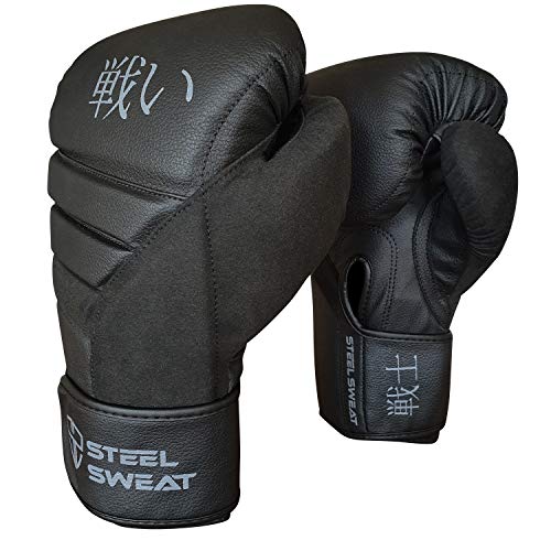 Steel Sweat Boxing Gloves - Training Gloves For Punching, Sparring, Kickboxing And Muay Thai - Men & Women - Senshi Black 12 Oz #TOP7