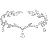 VIDSTW Tiara Elfica Coroncina Principessa Lucente Elfo Strass Corona Cristalli Tiara Principessa con Disegno Forma Foglia Costume Elfo Donna Accessori per Matrimonio Festa Compleanno (Argento)