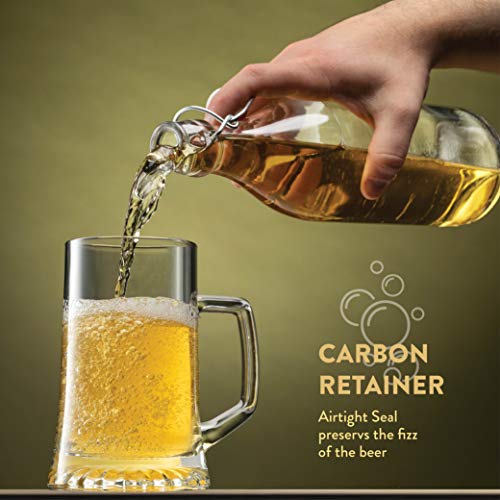 Bormioli Rocco Giara Swing Top Bottles 33 ¾ Ounce/1 Liter (6 Pack) Round Clear Glass Grolsch Flip Top Bottle With Stopper #TOP2