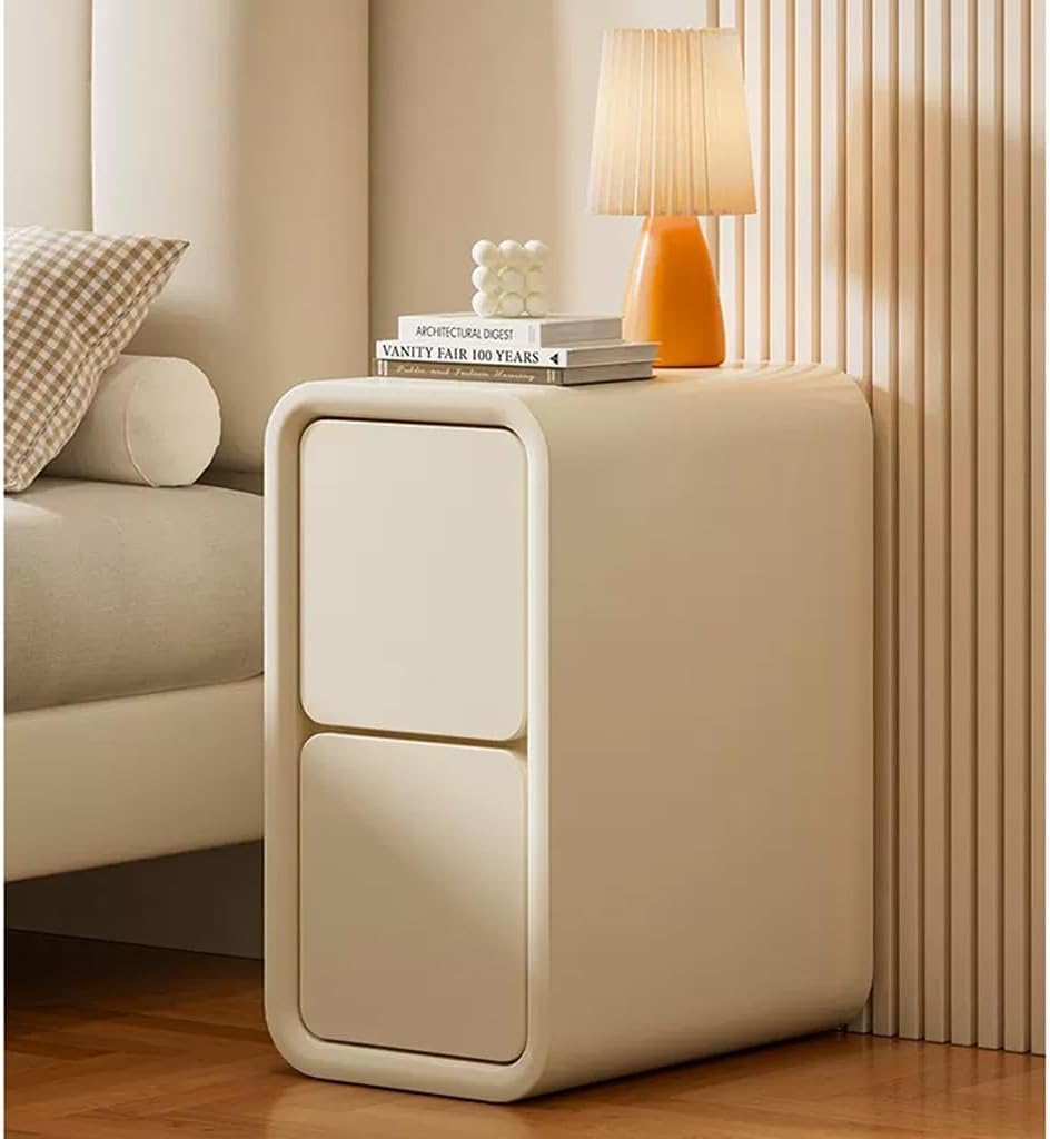 Table de chevet fine et gain de place avec 2 tiroirs de rangement