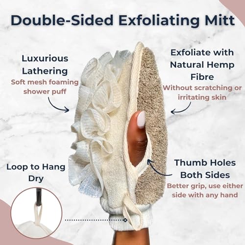 Loofah Sponge, Exfoliating Mitt Shower Loofah,Double-Sided Exfoliating Glove for Men and Women, Loofah Exfoliating Body Scrubber for Smooth Skin, Exfoliator Bath Sponges for Shower - Image 3
