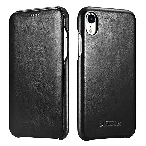 iPhone XR Ledertasche Hülle Vintage Antik Handytasche Leder Hülle Case mit Verstecktem Magnetverschluss für Apple iPhone XR 6,1 Zoll (Schwarz)