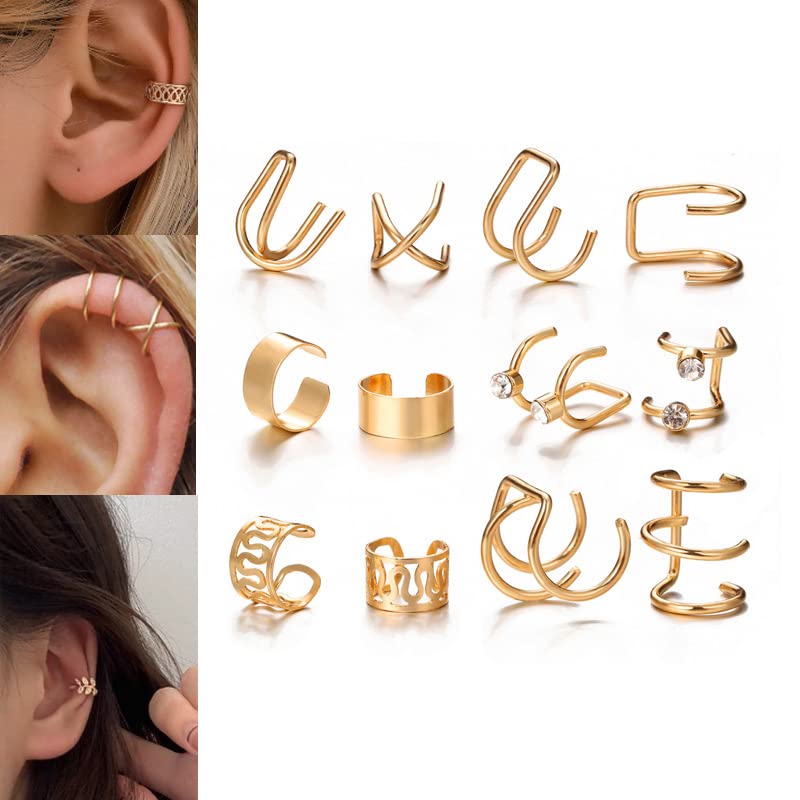 35 PCS Gold Silver Adjustable Ear Cuffs Earrings for Women Non-Piercing Cartilage Clip on Earrings Wrap Ear Jewelry Set,Punk Snake Butterfly Claw Stud Earrings for Women Gift