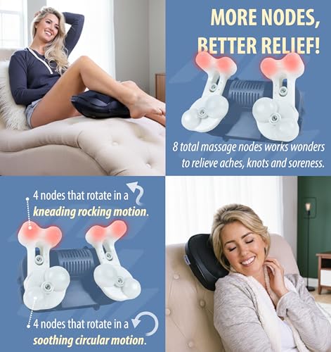 Image of Zyllion Shiatsu Back and Neck Massager with Heat - 3D Electric Kneading Deep Tissue Massage Pillow with 8 Massaging Nodes for Muscle Pain Relief, Black, ZMA-25