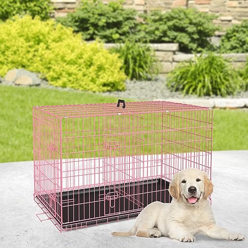 Image of BestPet | Dog Crate | 24 inch | Pink | Foldable Metal Kennel with Double Doors