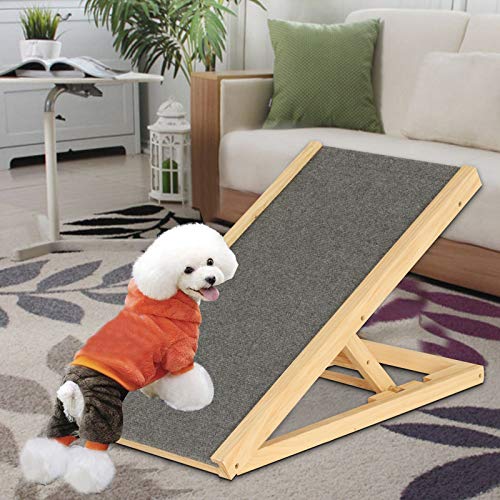 BALLSHOP Wooden Pet Ramp Dog Ramp Pet Puppy Adjustable Solid Wooden Ramp Dog Ramp For Sofa Bed with Non-slip Carpet Safety Pets Ladder for Travel (L70cm x W35cm x H30/40cm) - Image 3