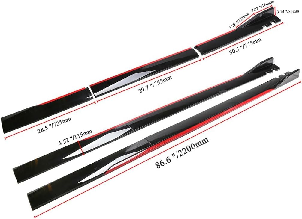 Side Skirts Cars for Cadillac CT4 2019-2024, Car Side Skirts Body Rocker Panel Body Kit Car Accessories,Normal-Carbon Fiber + Red