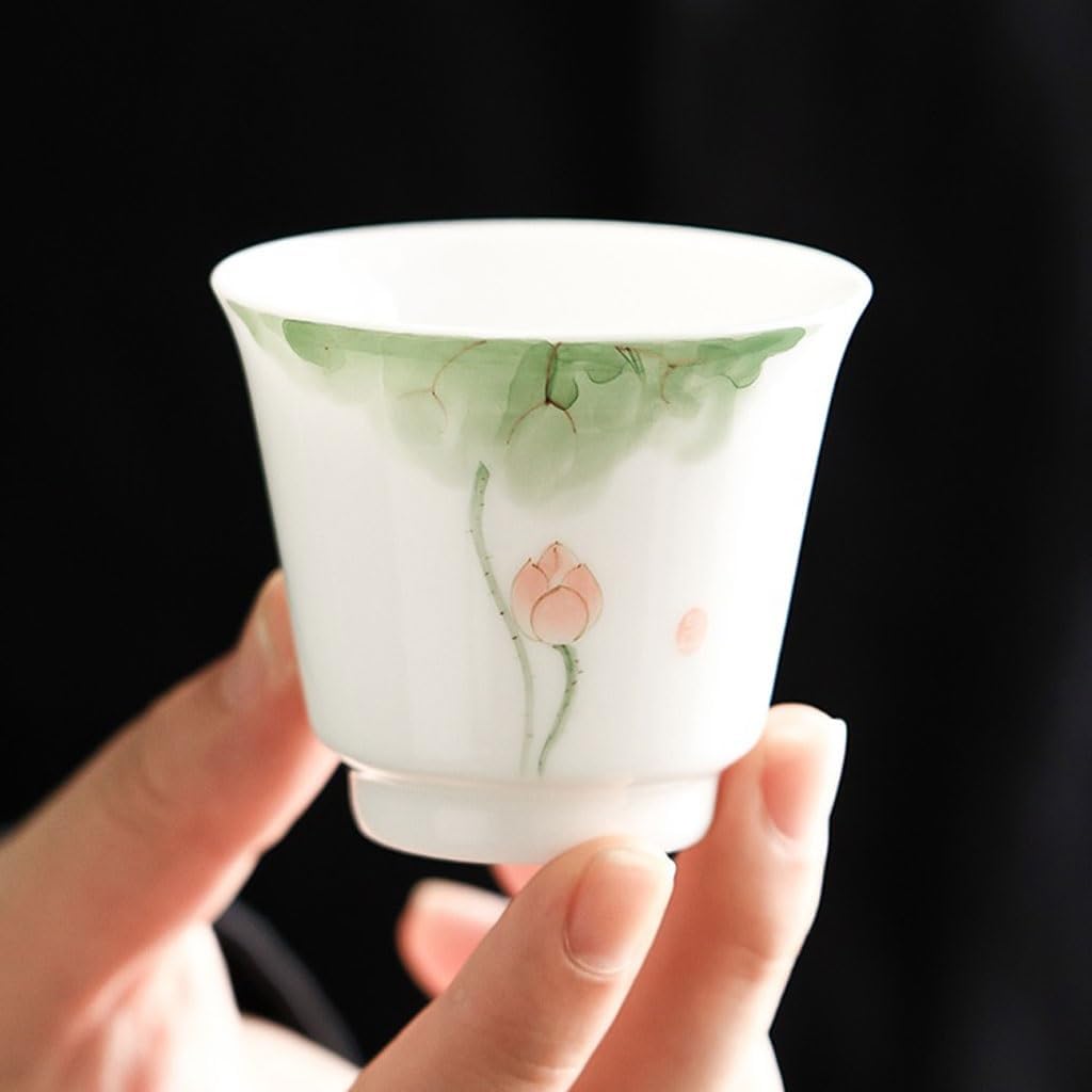 GSOUL Kungfu Tea cup Hand-painted Lotus Teacup Host Cup Personal Single White Porcelain Kung Fu Tea Set Chinese Small Tea Cups
