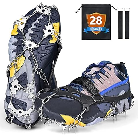 Crampons Upgraded Version,Ice Snow Grips 28 Teeth 304 Stainless Steel non Slip Safety Traction Spike Shoe Cover,Suitable for Men and Women Outdoor Skiing,Hiking,Mountaineering,Walking,Jogging,Travel Cover