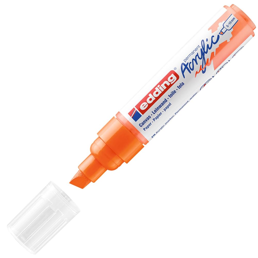 edding 5000 acrylic marker broad - neon-orange - 1 waterproof acrylic paint marker - chisel nib 5-10 mm - acrylic paint pen for drawing on canvas, art paper and wood - acrylic markers for pebbles