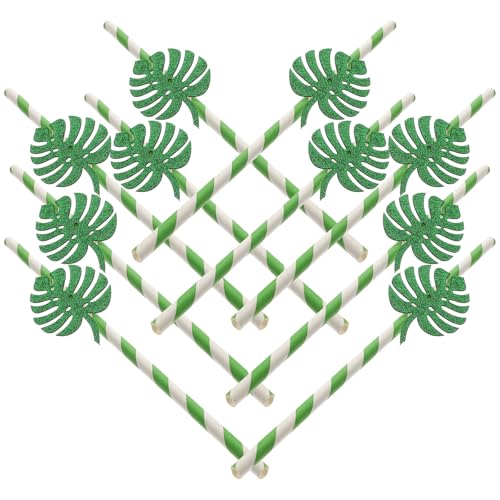 Pitillos de papel hoja Monstera verde 20 cm x10 miniatura 1