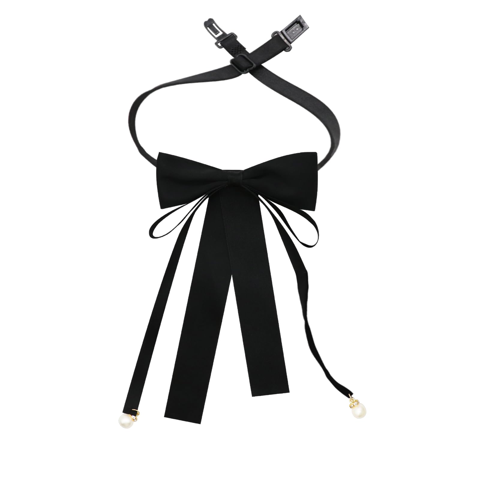LJBFNN Womens Bow Tie, Black Ribbon Bow Tie for Women, Clip on Adjustable Rhinestone Bowtie for School Uniforms Wedding