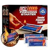 EZ Fire Firestarter – All-Natural Fire Starters for Campfires, Fire Pits, BBQs & Fireplaces – Long Burning, Weather-Resistant, Non-Toxic & Easy to Light | 10 Pack