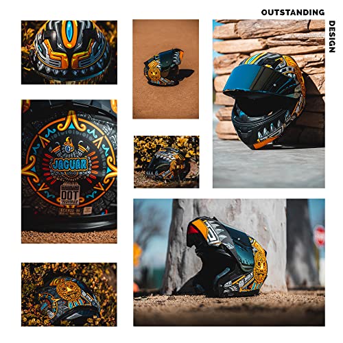 Image of HAX Amatista Modular Flip-Up Dual Visor Motorcycle Helmet - DOT /ECE Approved, Lightweight, Comfortable, and Stylish Helmet for Men and Women (Jaguar Gold M)