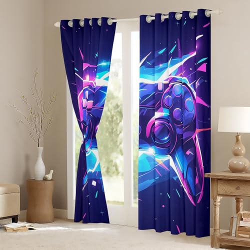 Homemissing Kids Boys Gaming Window Drapes Game Gamepad Curtains for Kids Teens Girls Modern Gaming Window Curtains for Living Room Game Console 30%-50% Blackout Curtains - Image 3