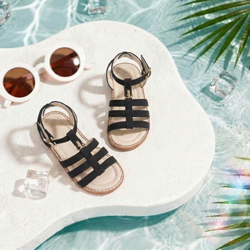 Image of Girls Gladiator Sandals with Adjustable Buckle Comfy Ankle Strappy Flat Shoes