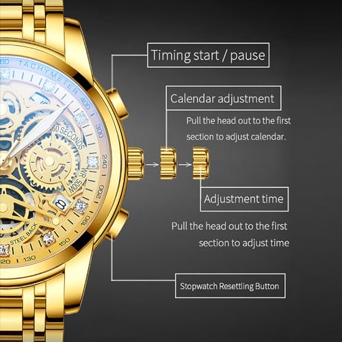 NEKTOM Watches for Men with Stainless Steel, Quartz Analog Watch with Date, Luxury Minimalist Dress Mens Watches, Chronograph Watch, 3ATM Waterproof, Black Wristwatch, Gifts for Men