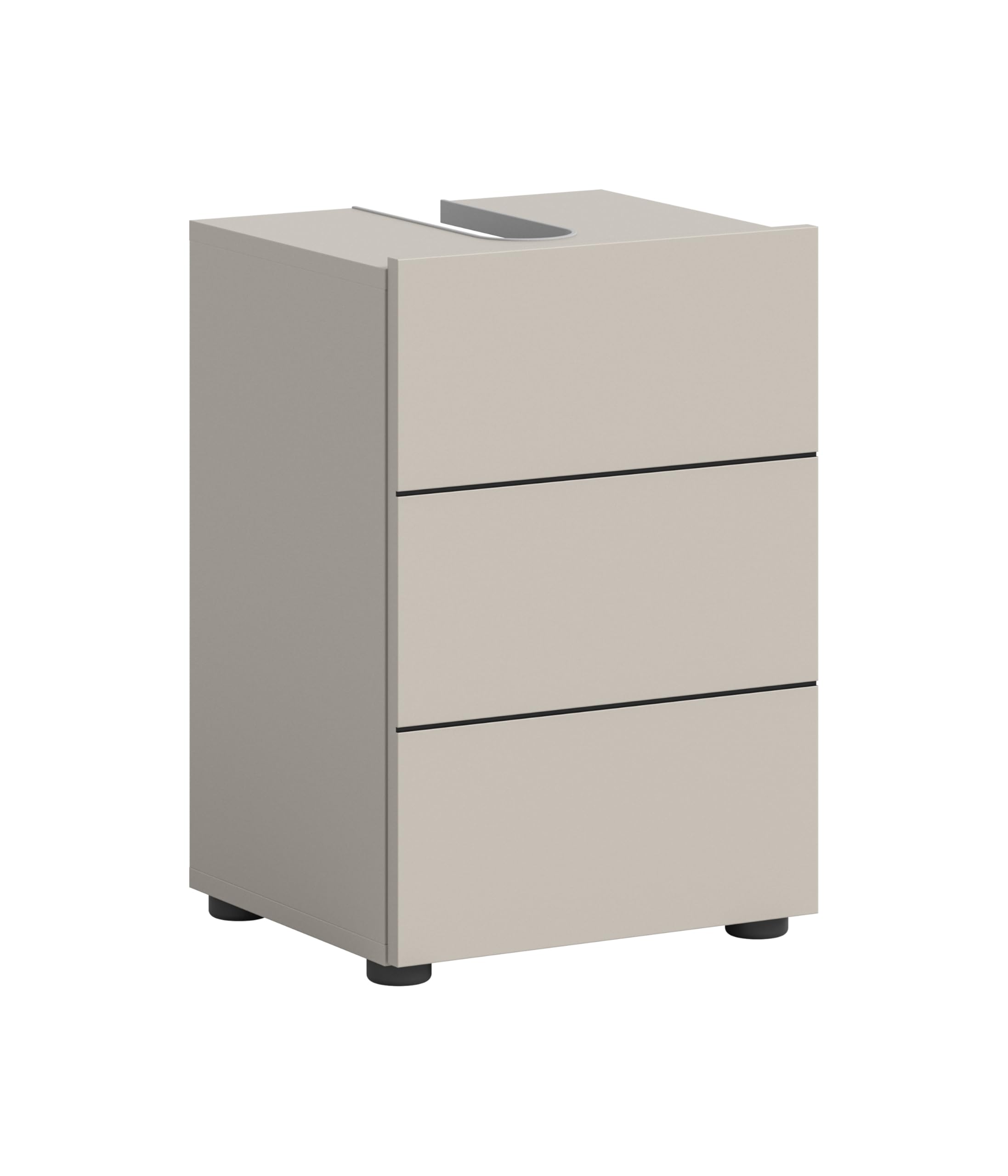 xonox.home – Waschbeckenunterschrank Vira 38x56x34 cm in Kaschmir Nachbildung und Akzenten in Schwarz – Schmaler Bad-Unterschrank für Gäste-WC – Kompakt, modern & pflegeleicht