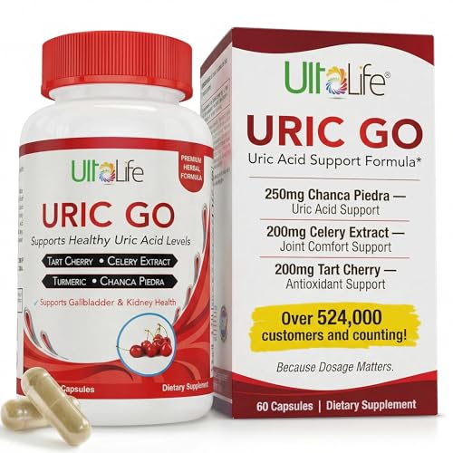 #1 Uric Go Uric Acid Cleanse Support Supplement For G.o.u.t - Natural Kidney Cleanse Detox Formula Chanca Piedra, Celery Seed, Tart Cherry, Cranberry, Pomegranate, Turmeric, Vegan Non-Gmo 60 Capsules