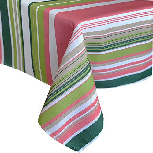 Newbridge Easter and Spring Contemporary Stripe Indoor/Outdoor Fabric Tablecloth - Mauve and Green Bold Stripe Stain Resistant and No Iron Tablecloth, 60 Inch X 120 Inch Oblong/Rectangular