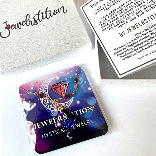 Azabache Bracelet for Women and Men, Jet Stone Amulet and Figa Hand for Evil Eye Protection, 7.5"4