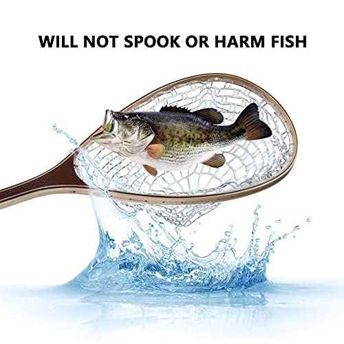 Fishare Fly Fishing Landing Net, Wooden Frame Fish Net With Clear Soft Rubber Mesh For Trout Fishing Catch And Release #TOP2